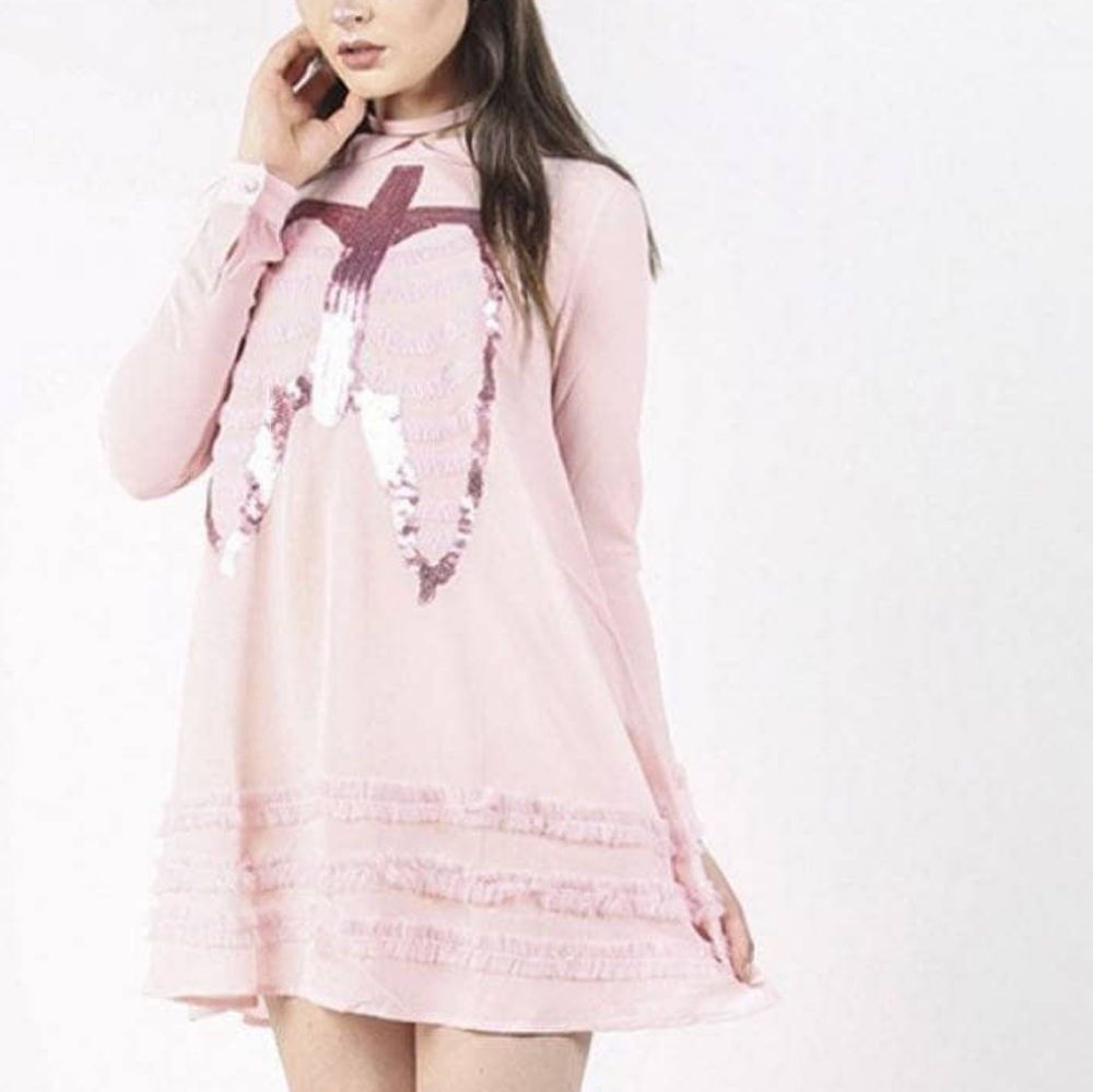 Iron Fist “Dead Mermaid” Babydoll Dress – Pink Sheer Sequin